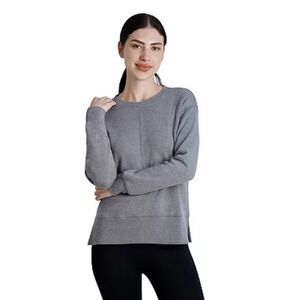 Gaiam Women's Size Small Flint Grey Heather Nadia Side Slit Crew Sweatshirt NWT